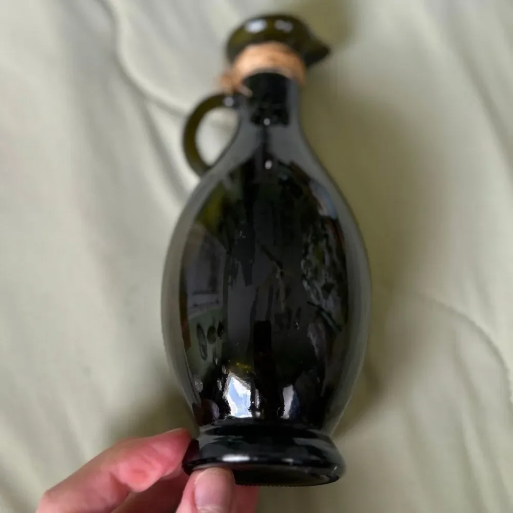 VTG Hand Painted Island Nautical Painted + Textured Glass Bottle Vase W/ Handle